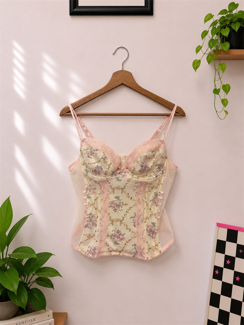 Pastel Floral&Sheer Korse
