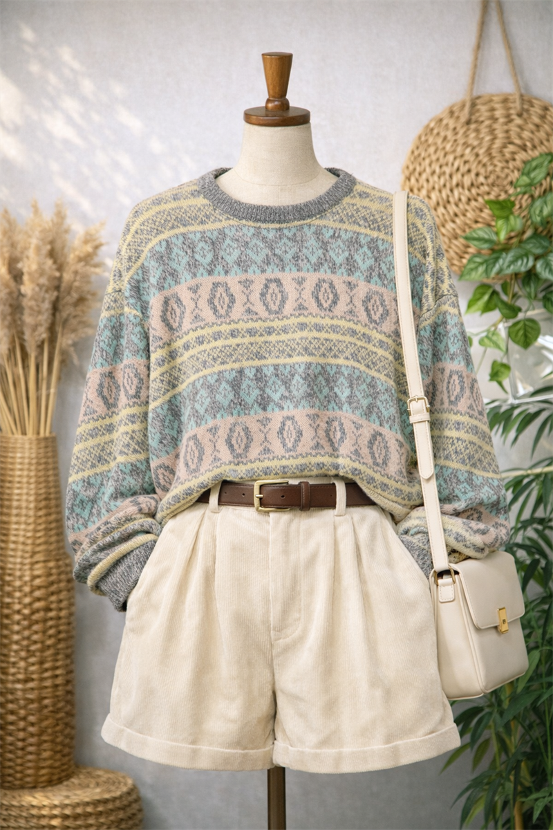 Pastel Nordic 90s Örgü Kazak
