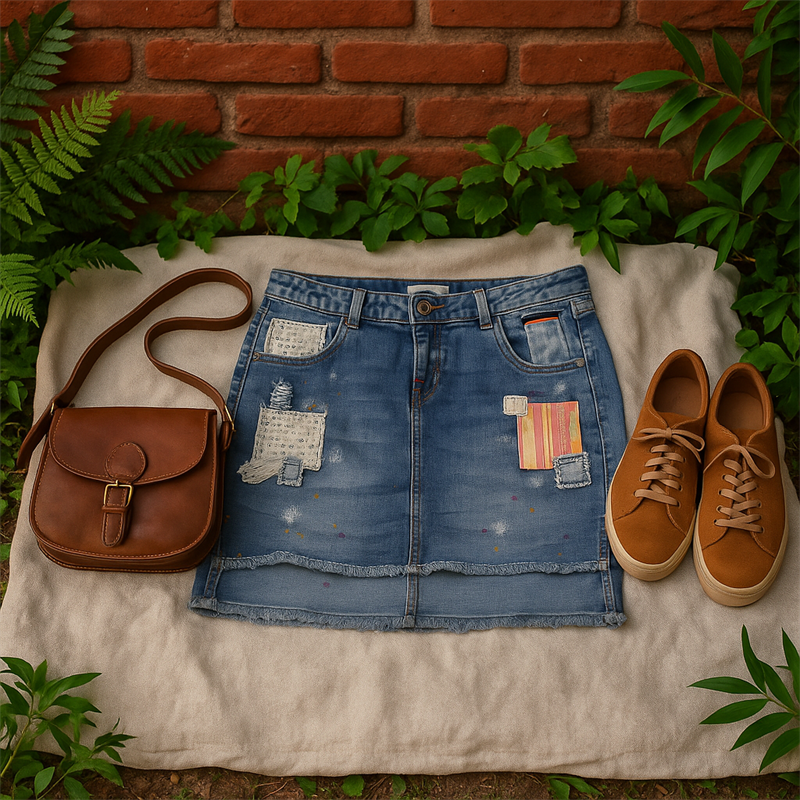 Patchwork Dantel Detay Denim Etek