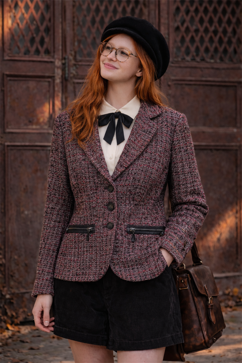 Pink Old Money Kısa Wool Ceket