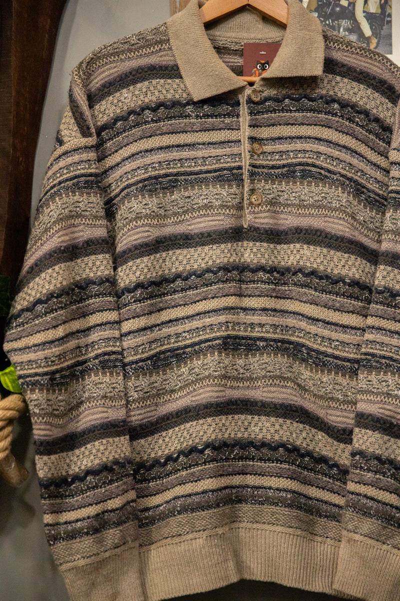 Polo Yaka Bej Wool Kazak