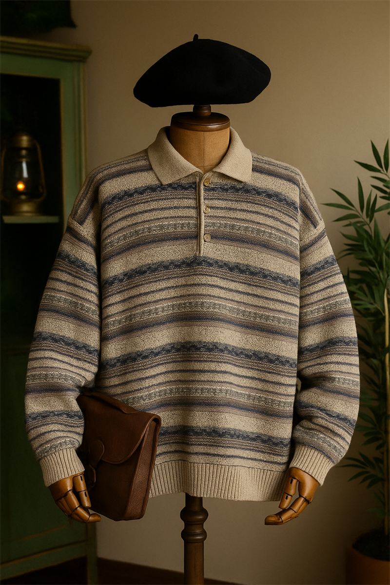 Polo Yaka Bej Wool Kazak