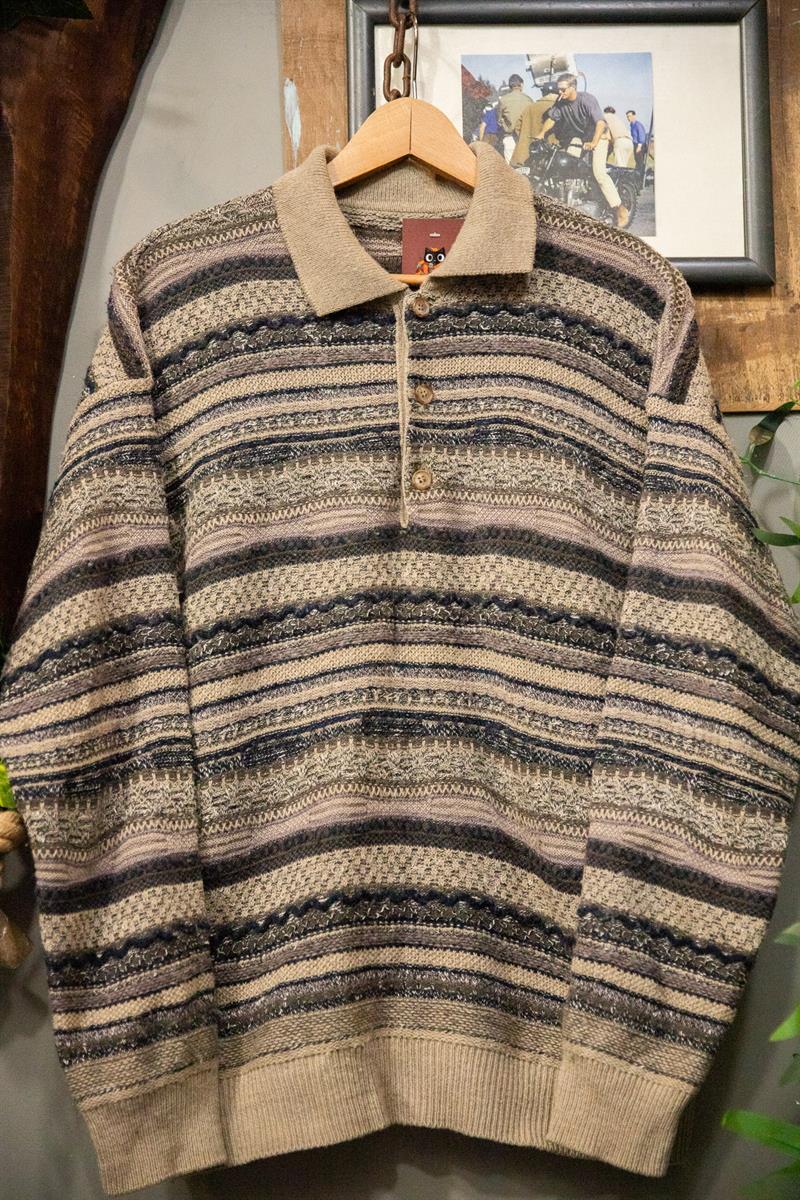 Polo Yaka Bej Wool Kazak
