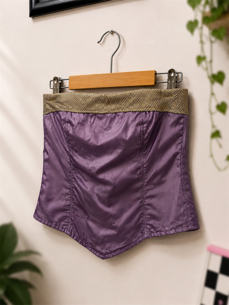 Purple Satin Look Gold Üst