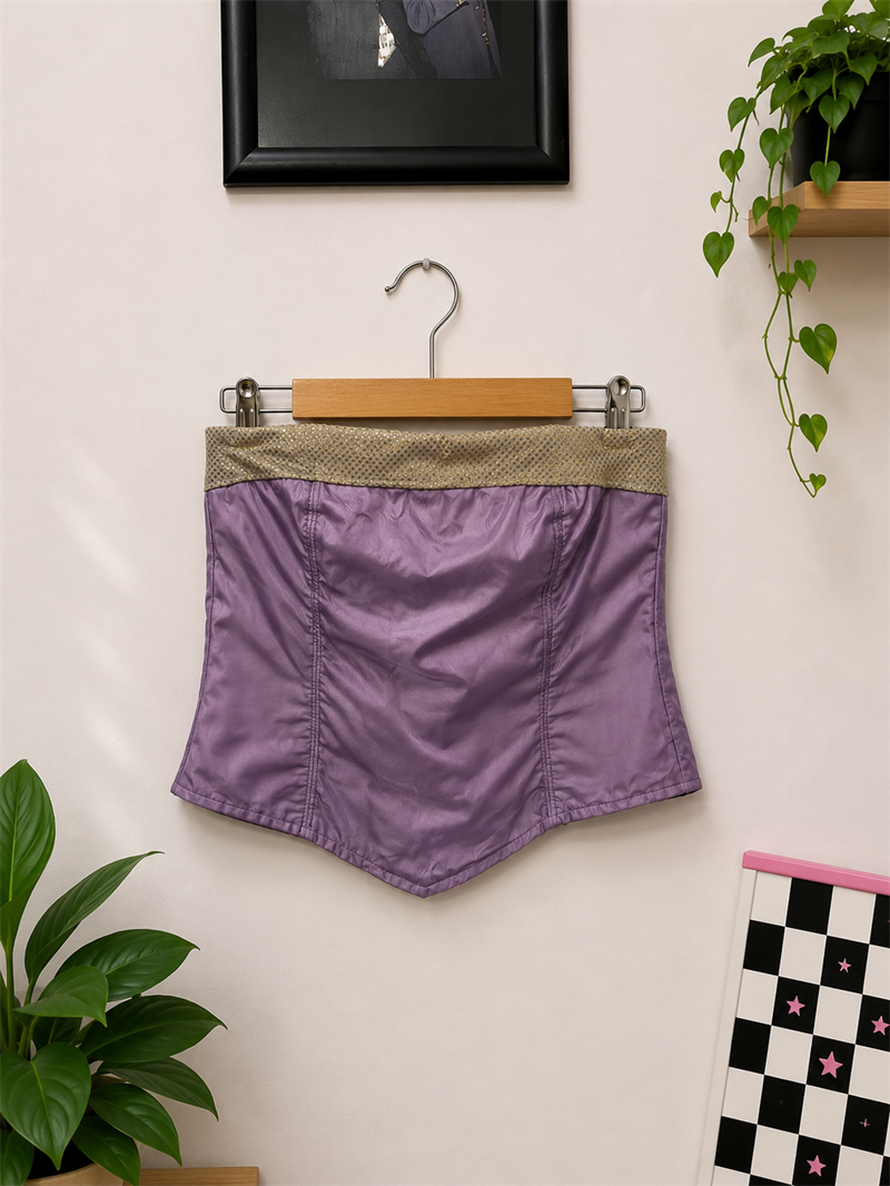 Purple Satin Look Gold Üst