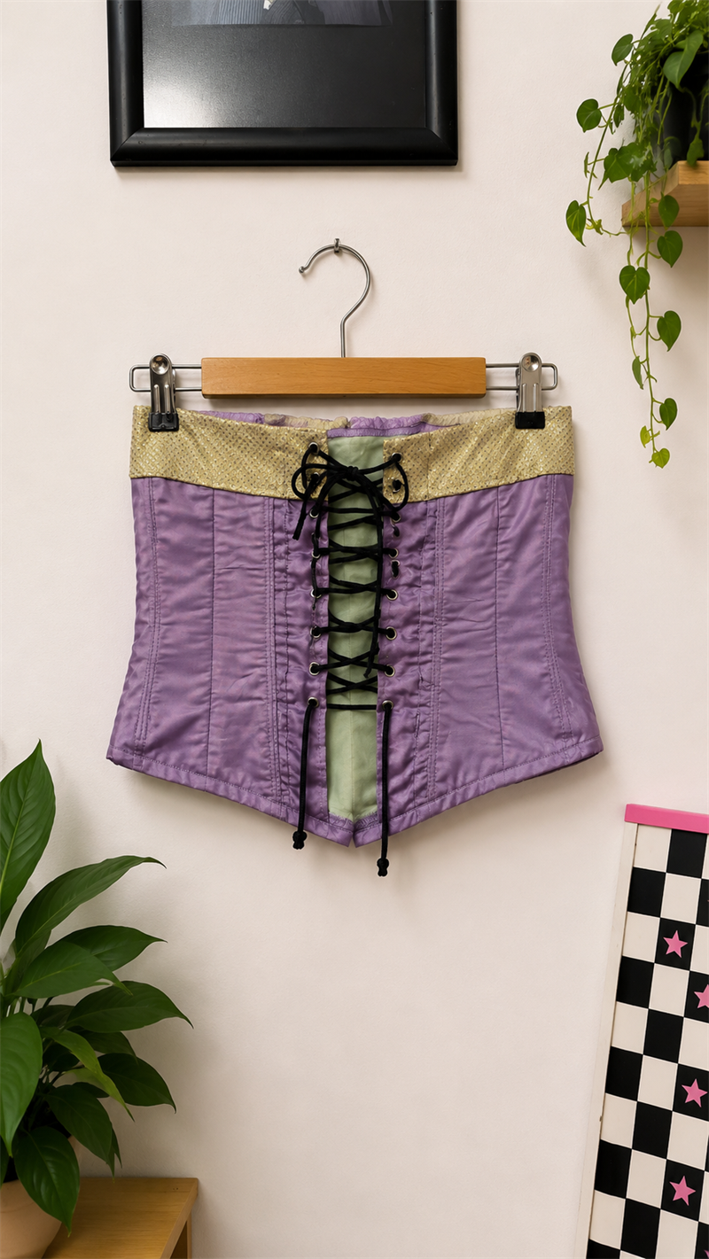Purple Satin Look Gold Üst