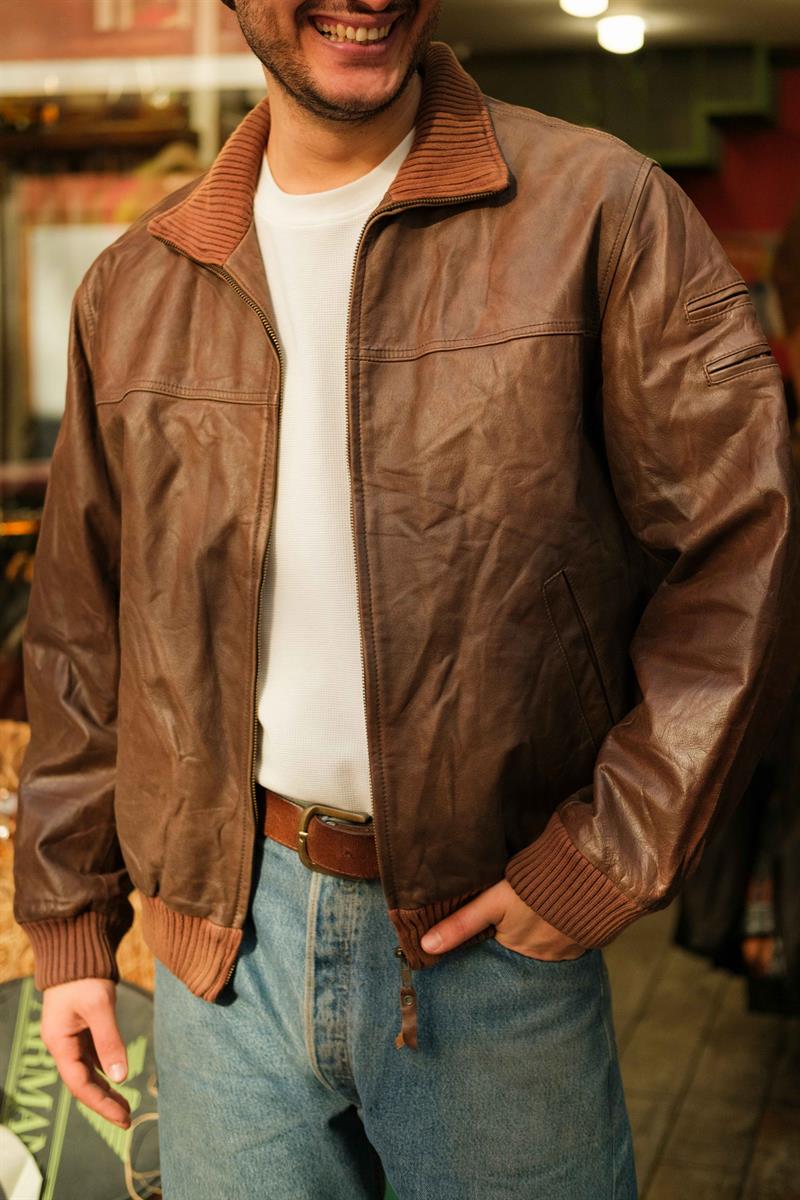 QUEBRAMAR Kahve Bomber Model Deri Ceket