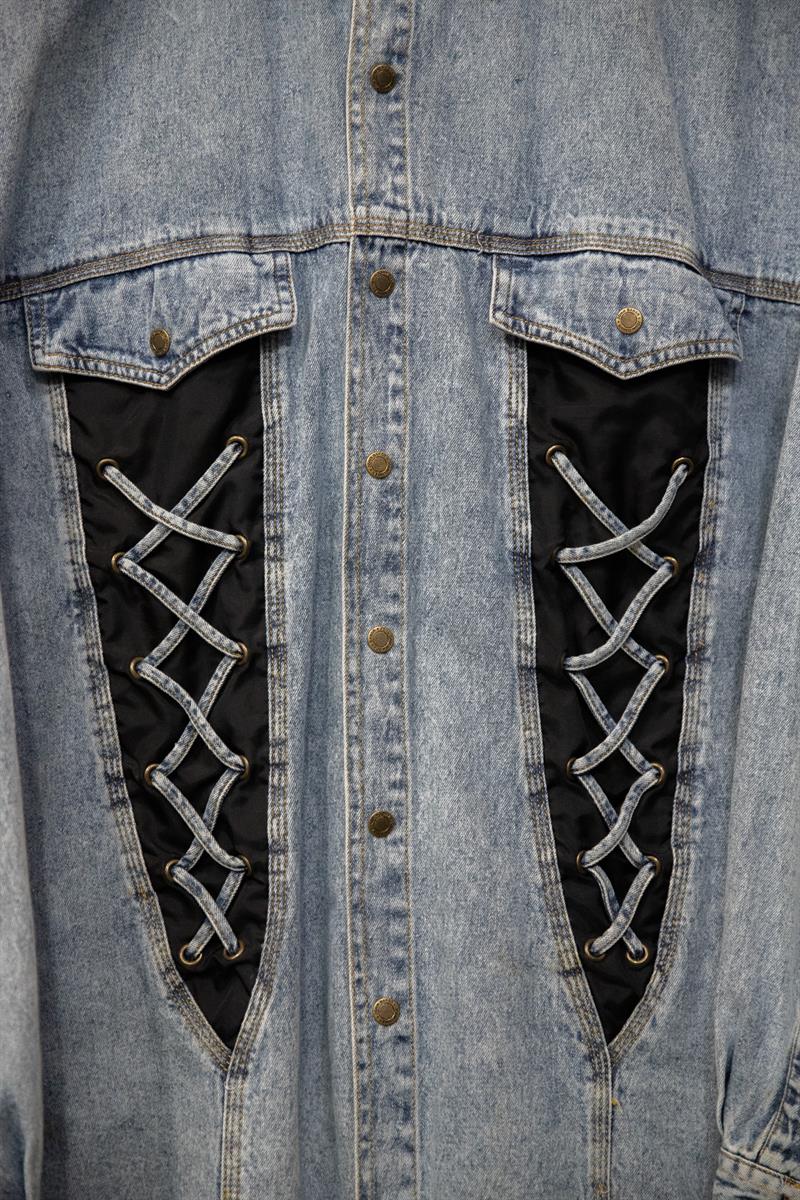 Rebel Lace Blue Denim Gömlek-Ceket