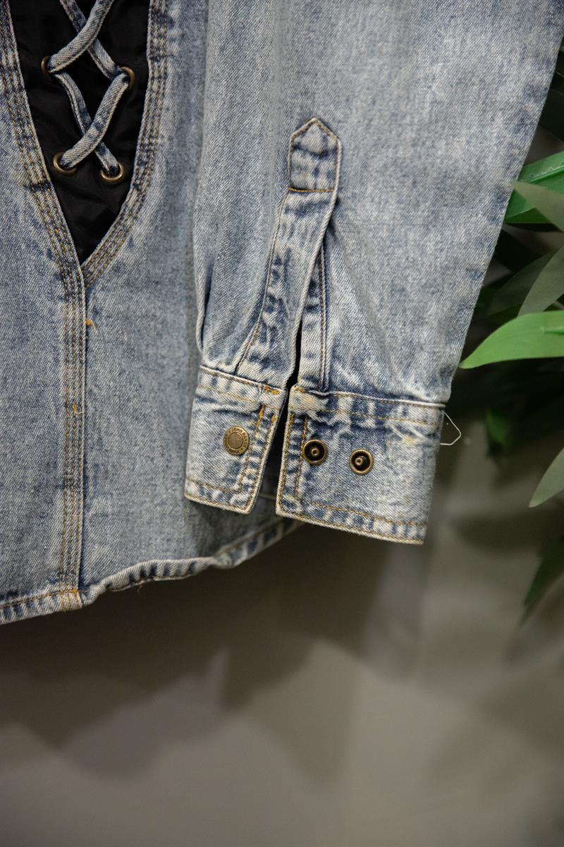 Rebel Lace Blue Denim Gömlek-Ceket