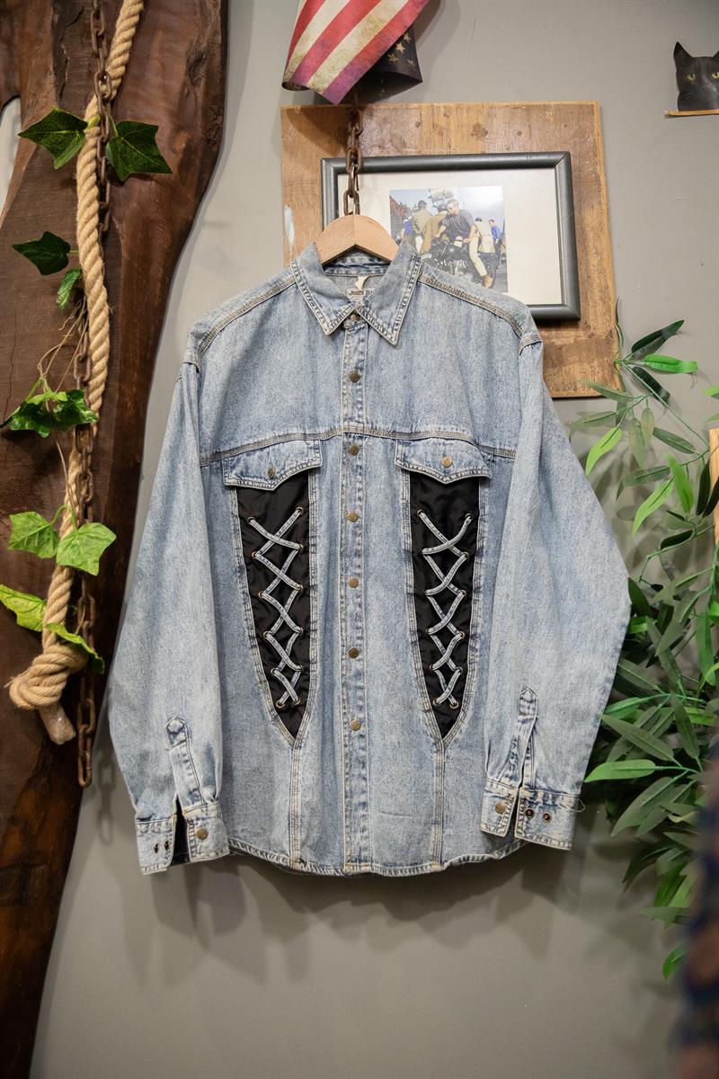 Rebel Lace Blue Denim Gömlek-Ceket