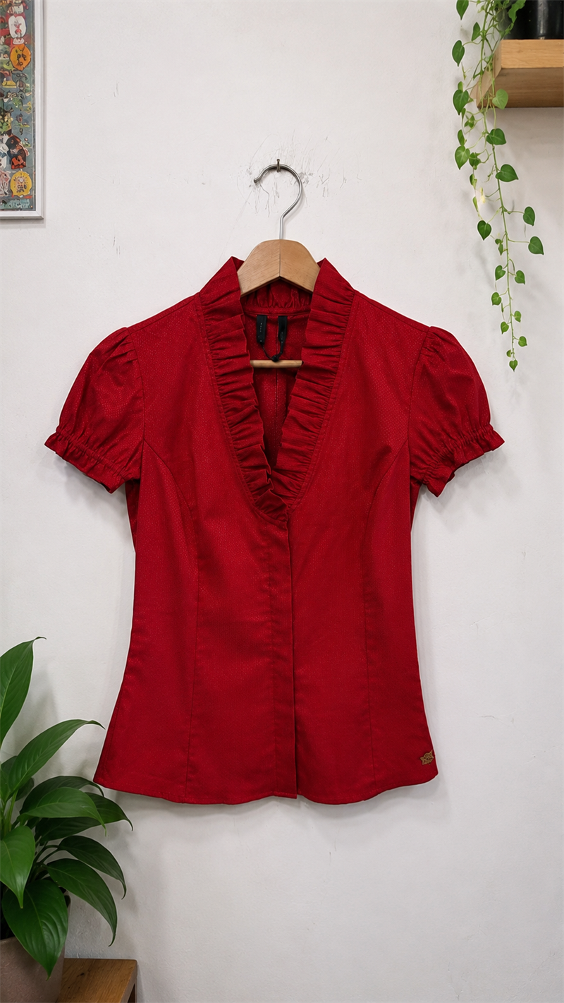 Red Fırfır Yakalı Bluz/Gömlek