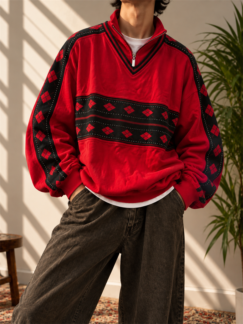Red&Black Argyle Sweatshirt