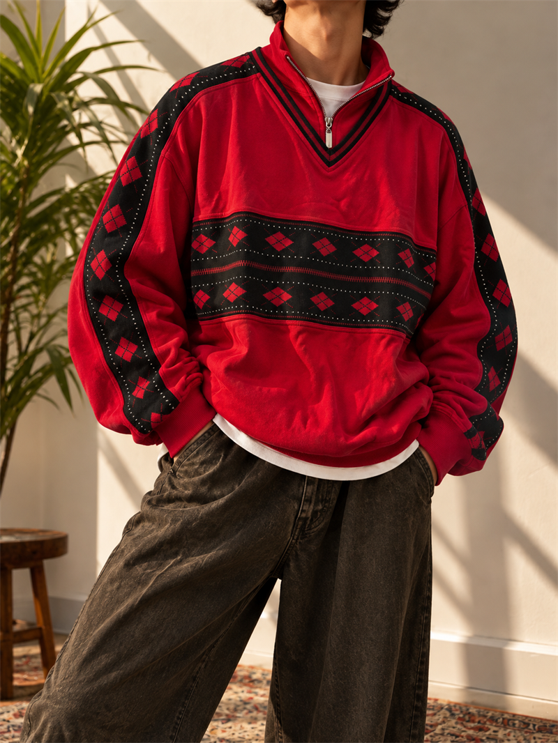 Red&Black Argyle Sweatshirt