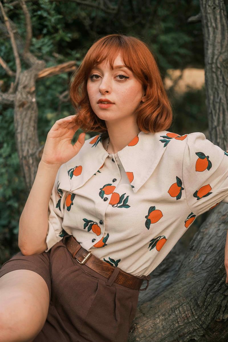 RETRO ALİCE WONDERLAND KADIN GÖMLEK