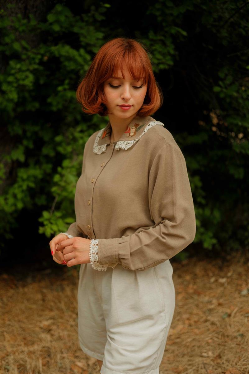 RETRO ALICE WONDERLAND KETEN GÖMLEK