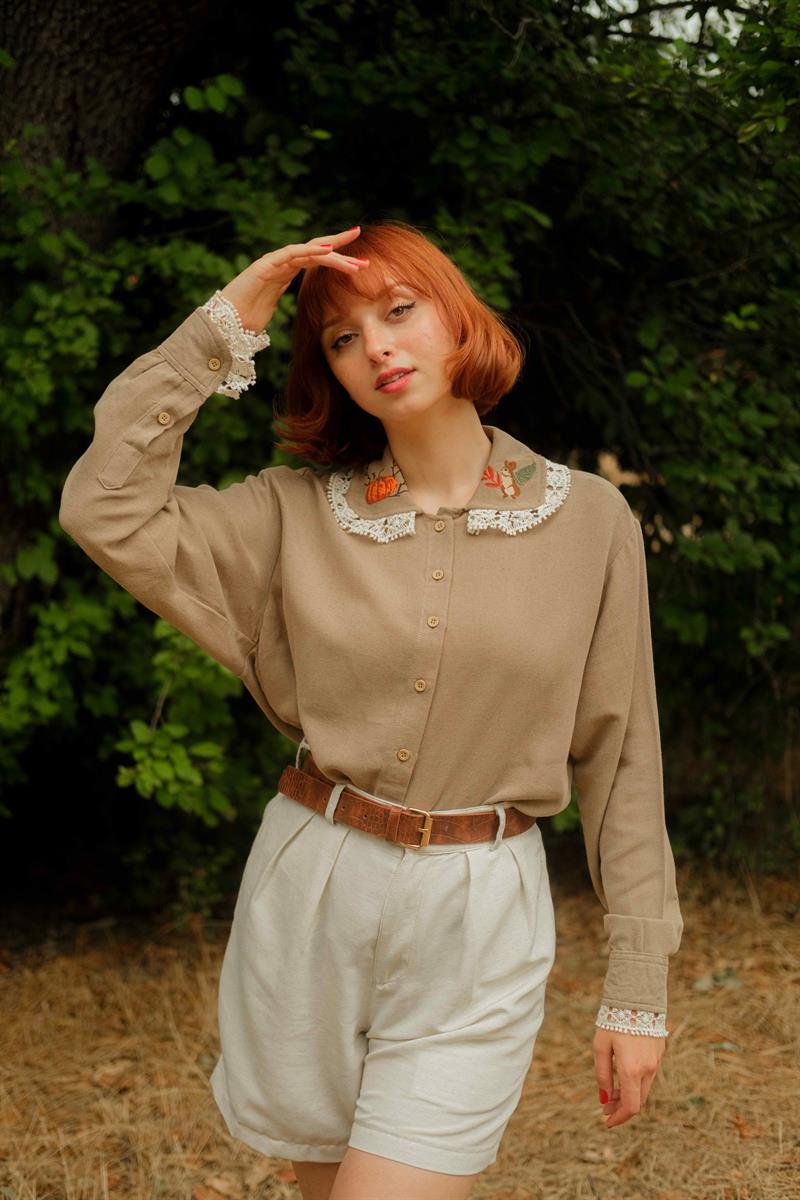 RETRO ALICE WONDERLAND KETEN GÖMLEK