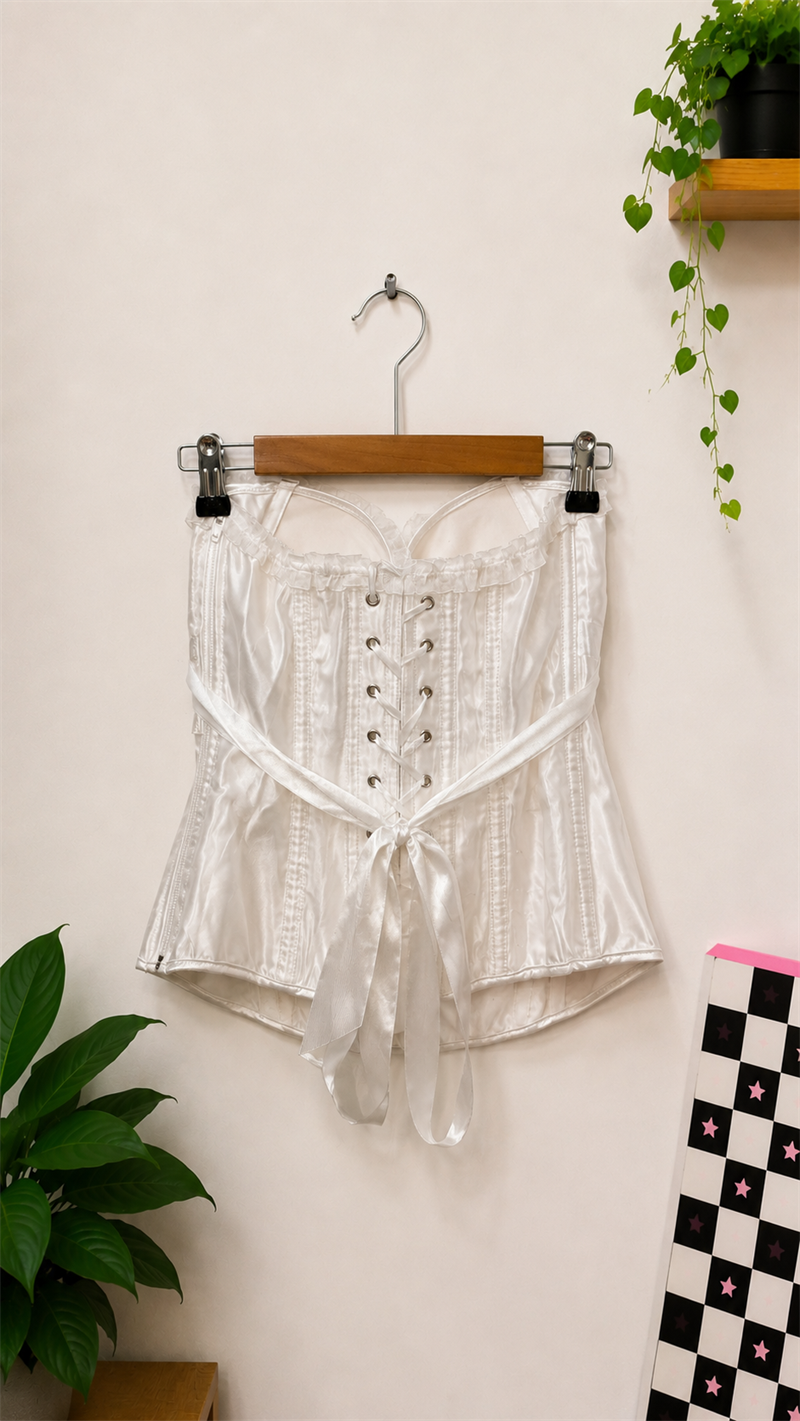 Romantik Beyaz Saten Korse