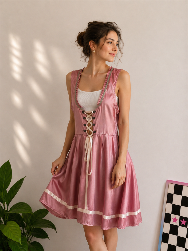 Romantik Pink Satin Elbise