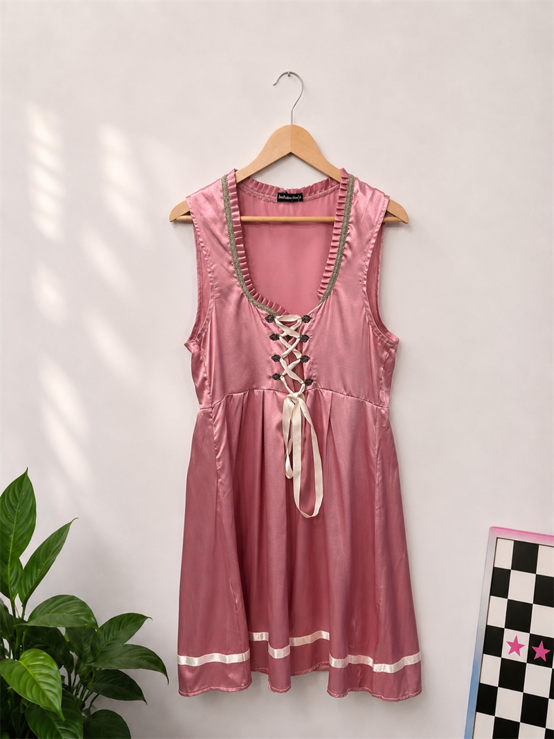 Romantik Pink Satin Elbise
