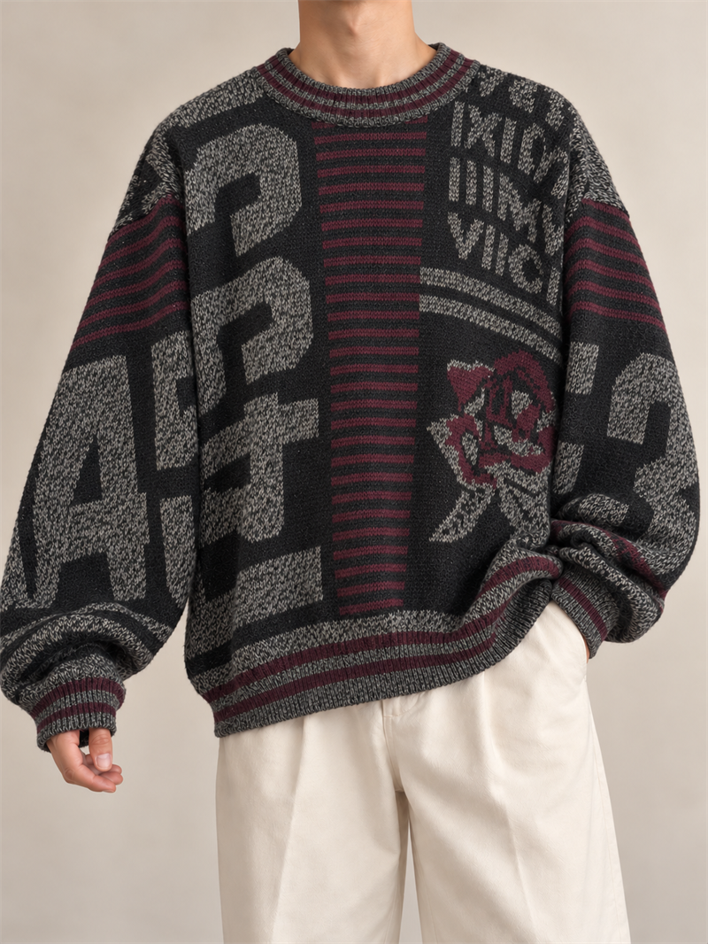 Rose Patchwork Örgü Kazak
