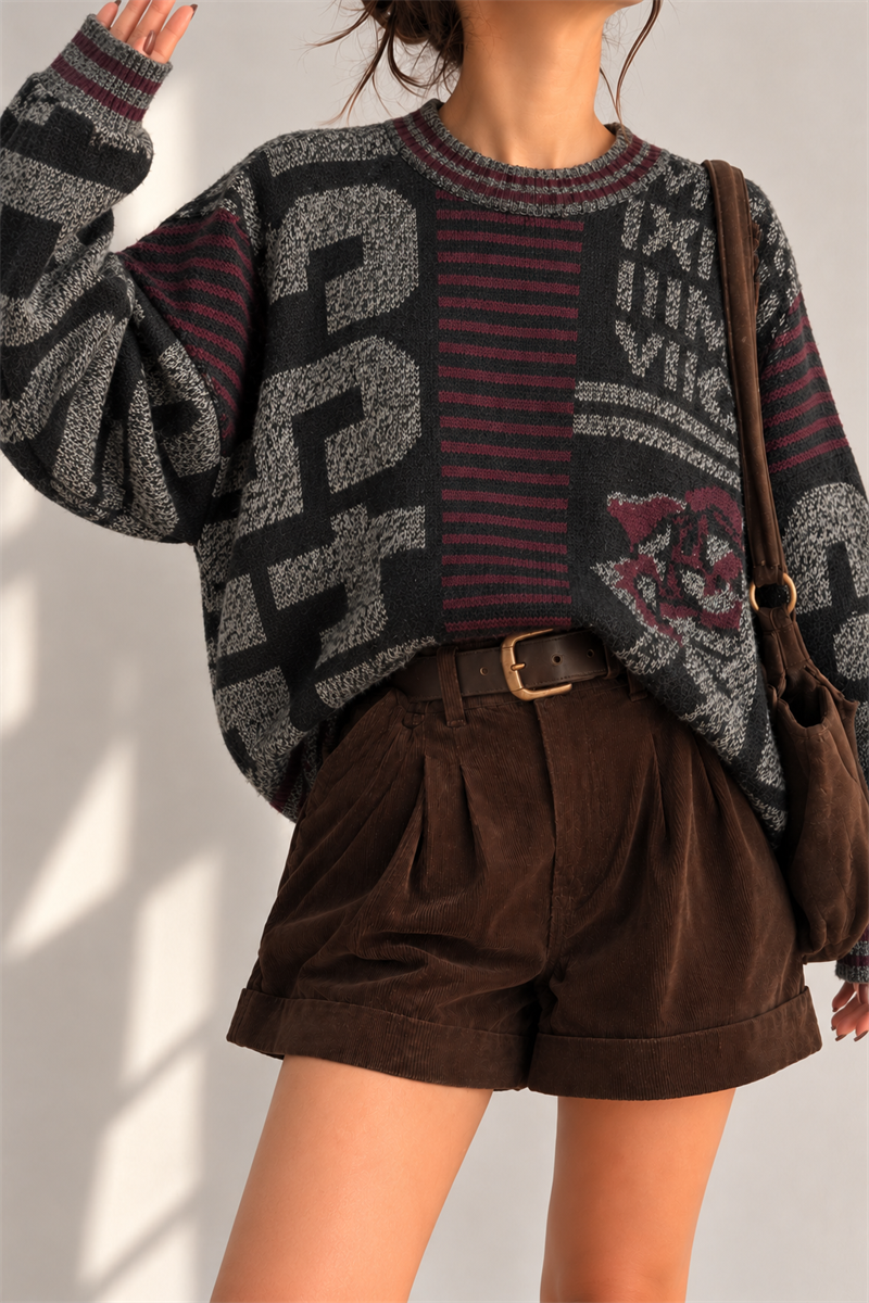 Rose Patchwork Örgü Kazak