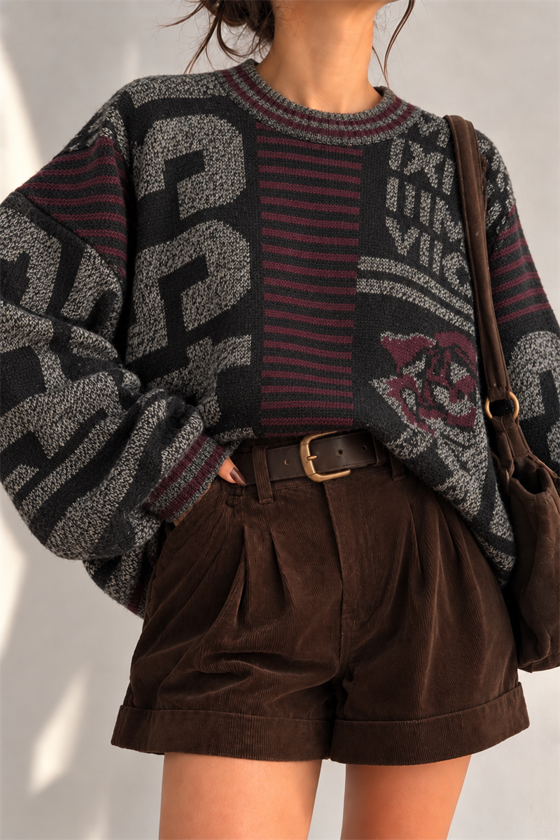 Rose Patchwork Örgü Kazak