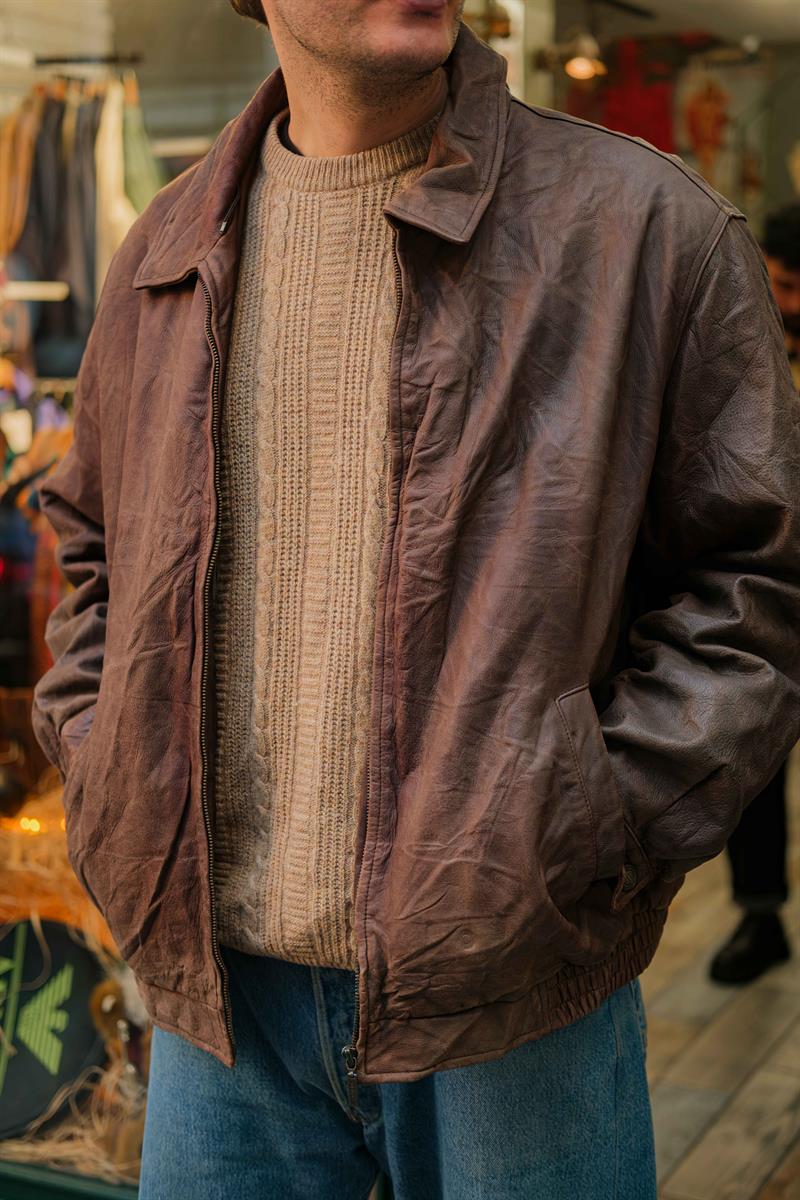 TRAPPER Vintage Bomber Deri Ceket