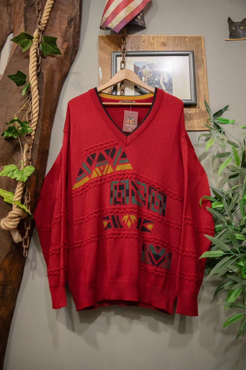 Tribal Red Pulse Sweater - Kazak