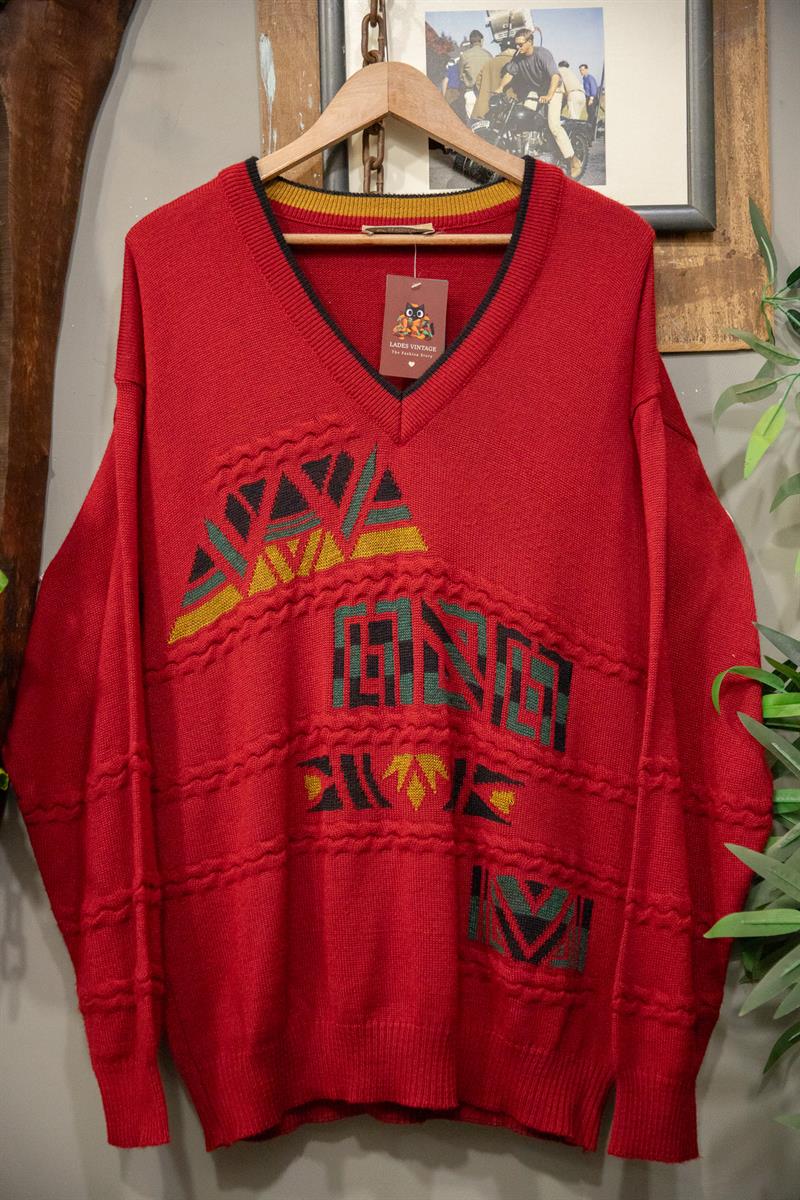 Tribal Red Pulse Sweater - Kazak