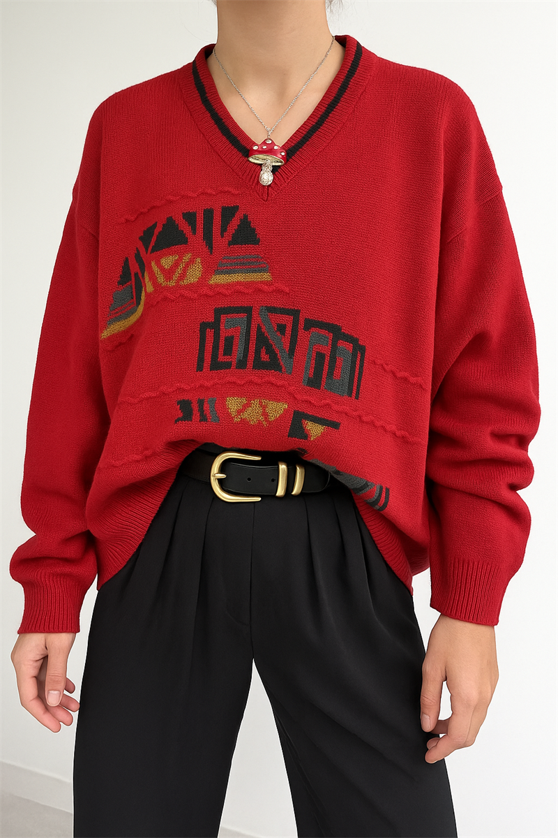 Tribal Red Pulse Sweater - Kazak