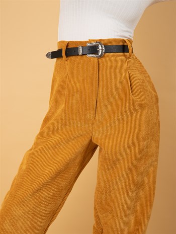 Valery Fitilli Kadife Unisex Hardal Pantolon