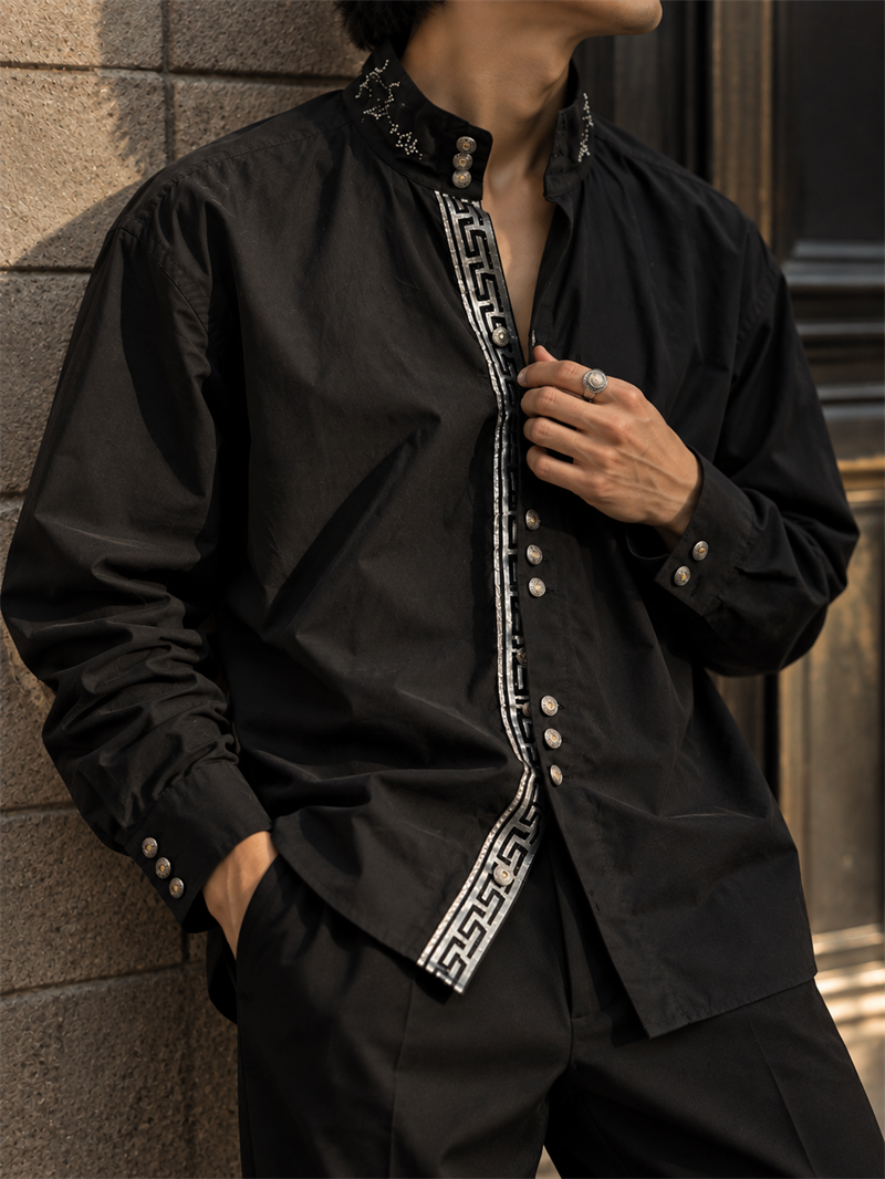 VERSACE 1980s Yaka Taş Detaylı Tasarım Gömlek