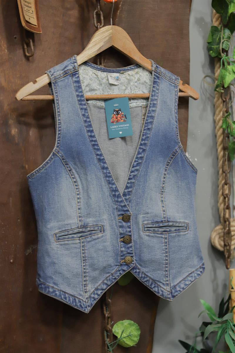 Vest Blue 90s Kot Yelek/Ceket