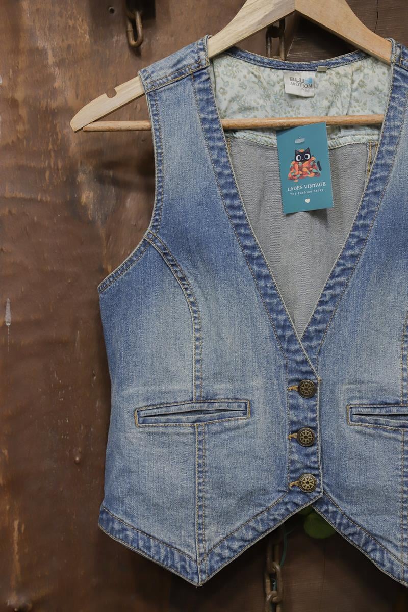 Vest Blue 90s Kot Yelek/Ceket