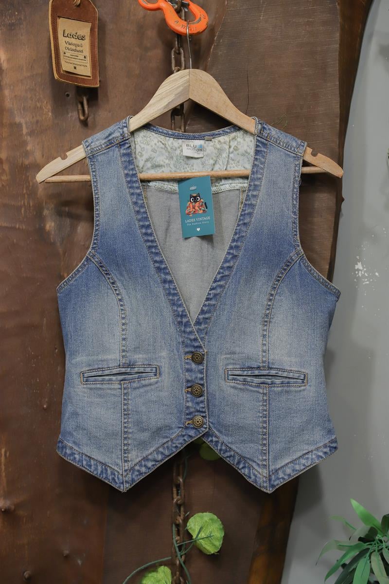 Vest Blue 90s Kot Yelek/Ceket