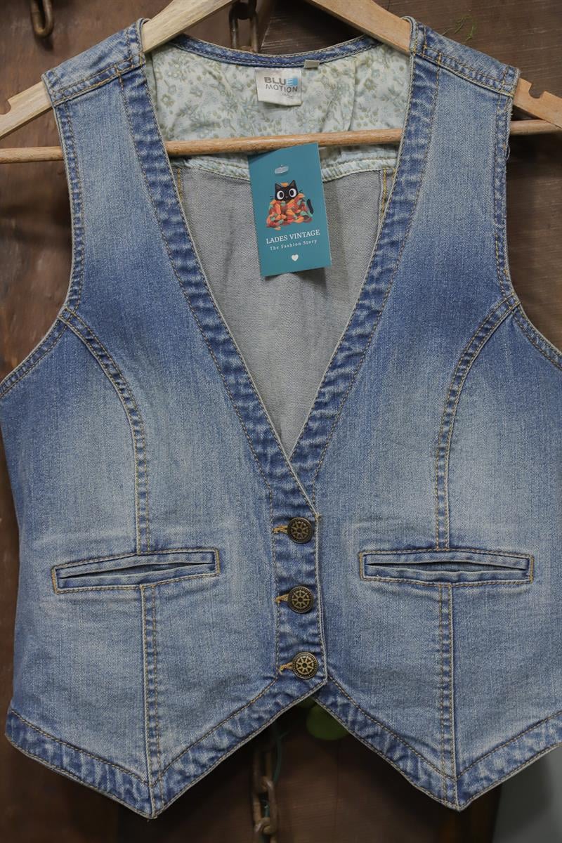 Vest Blue 90s Kot Yelek/Ceket