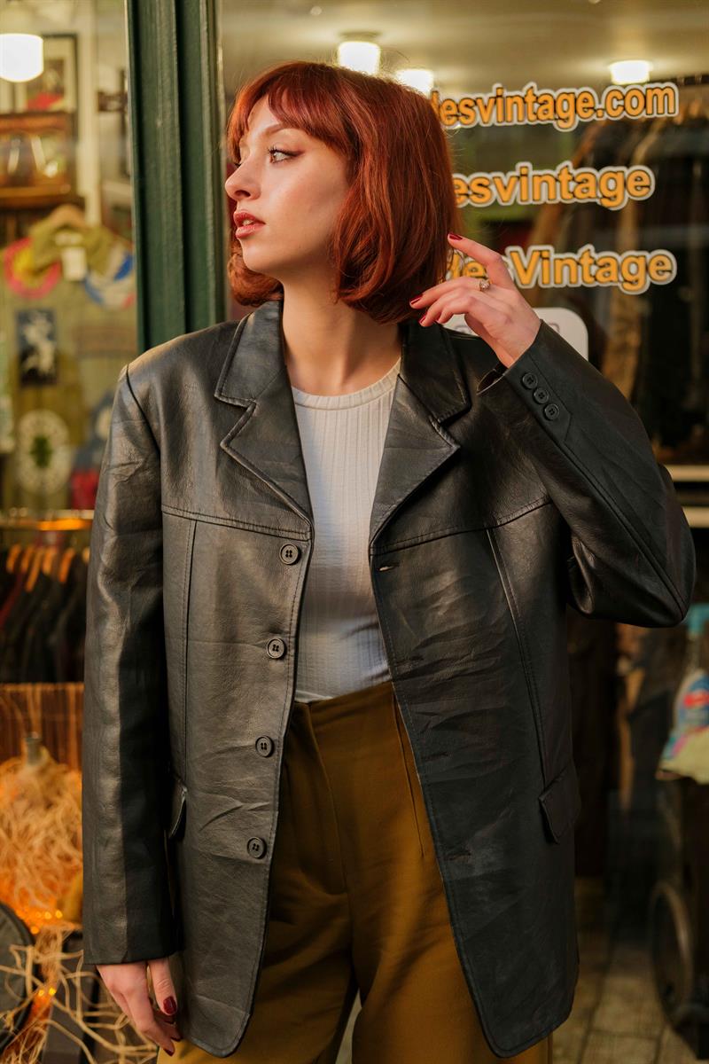 Vintage 90s Blazer Model Unisex Deri Ceket