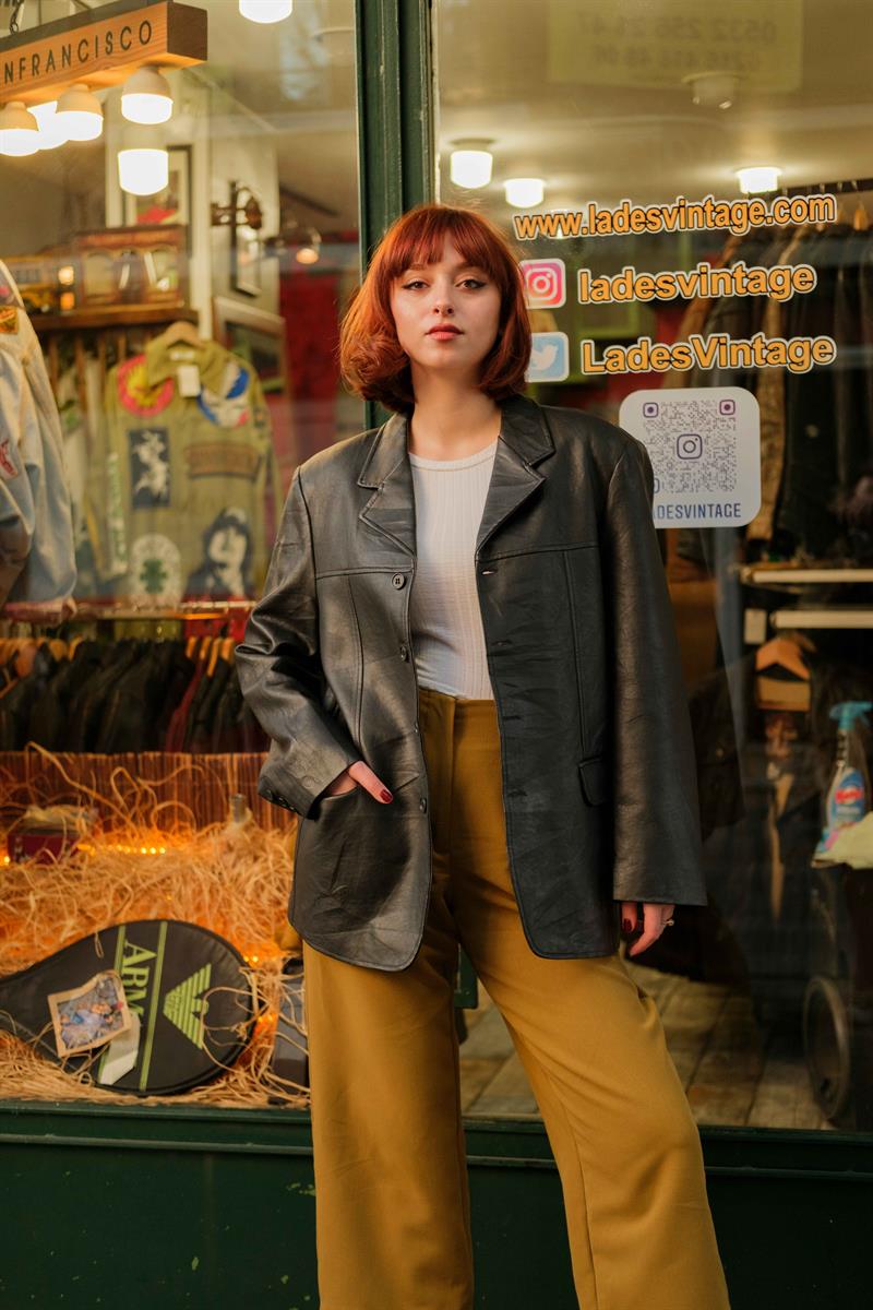 Vintage 90s Blazer Model Unisex Deri Ceket