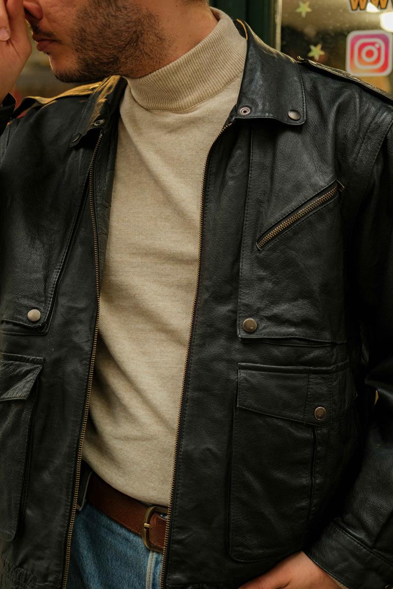 Vintage 90s İtalian Biker Model Unisex Deri Ceket
