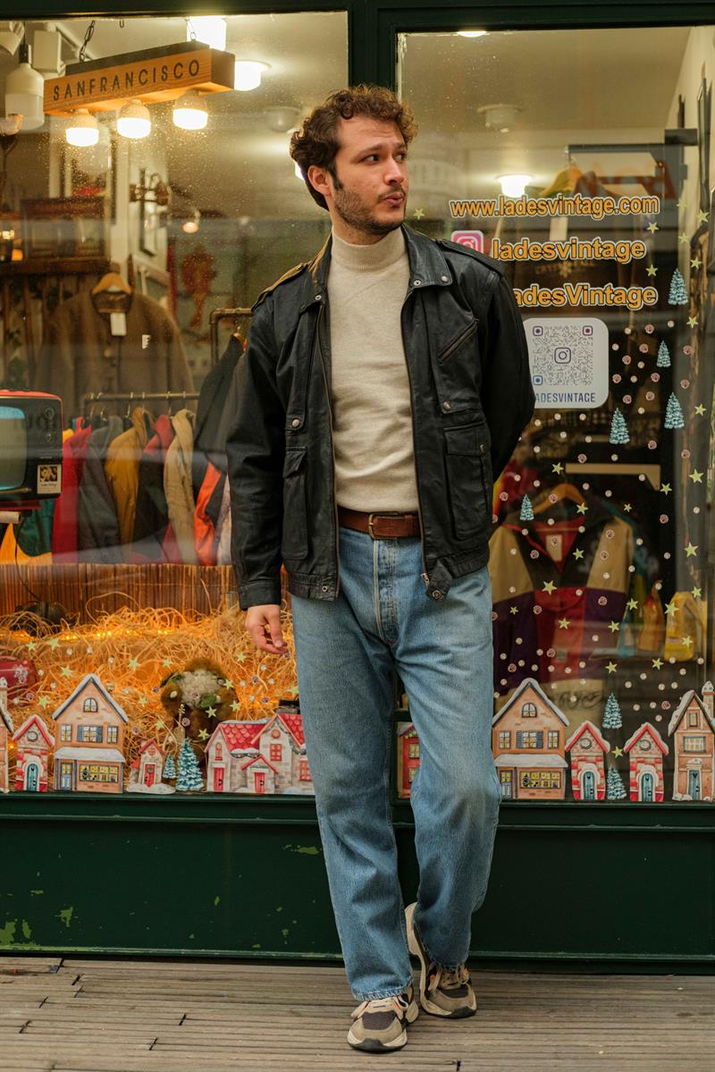 Vintage 90s İtalian Biker Model Unisex Deri Ceket