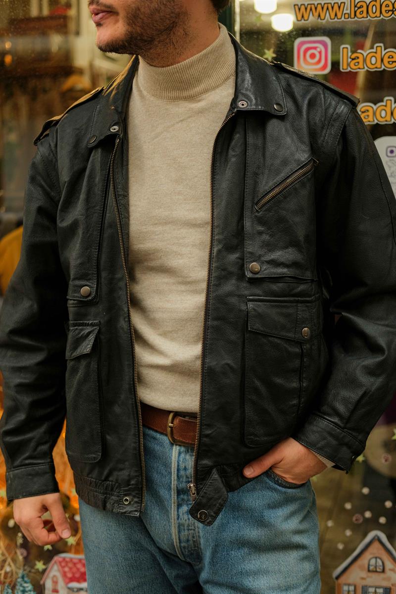 Vintage 90s İtalian Biker Model Unisex Deri Ceket