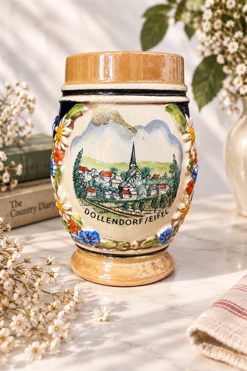 Vintage Alman Seramik Bira Kupası – Dollendorf / Eifel
