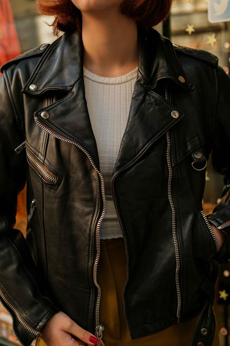 Vintage Biker Model Unisex Deri Ceket