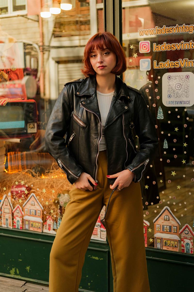 Vintage Biker Model Unisex Deri Ceket