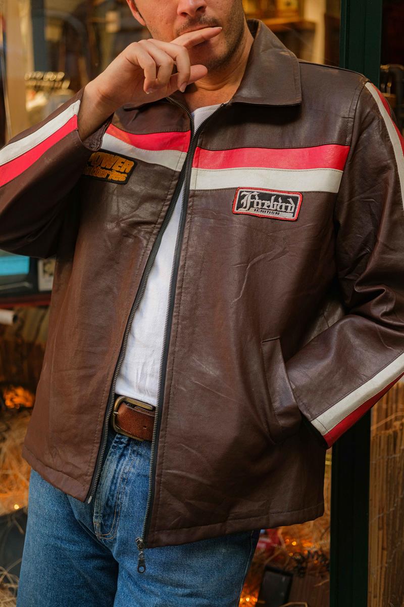 Vintage Biker Vegan Deri Ceket