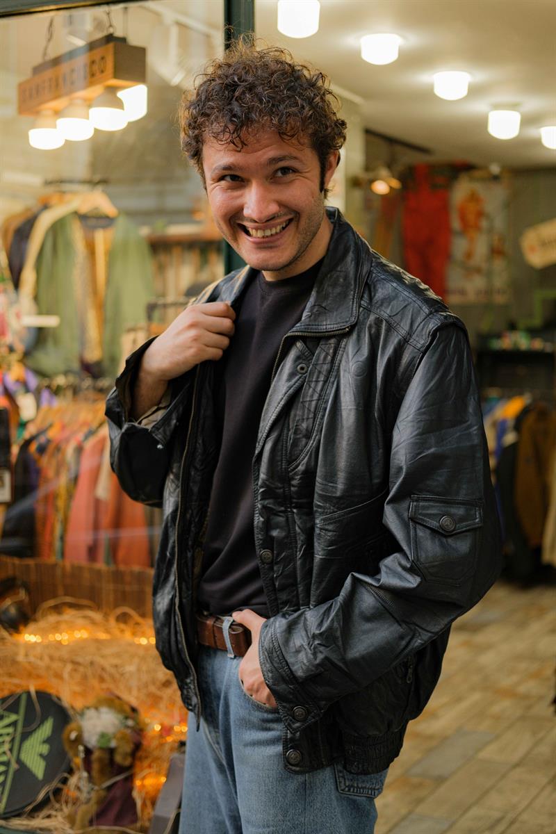 Vintage Black Bomber Unisex Deri Ceket