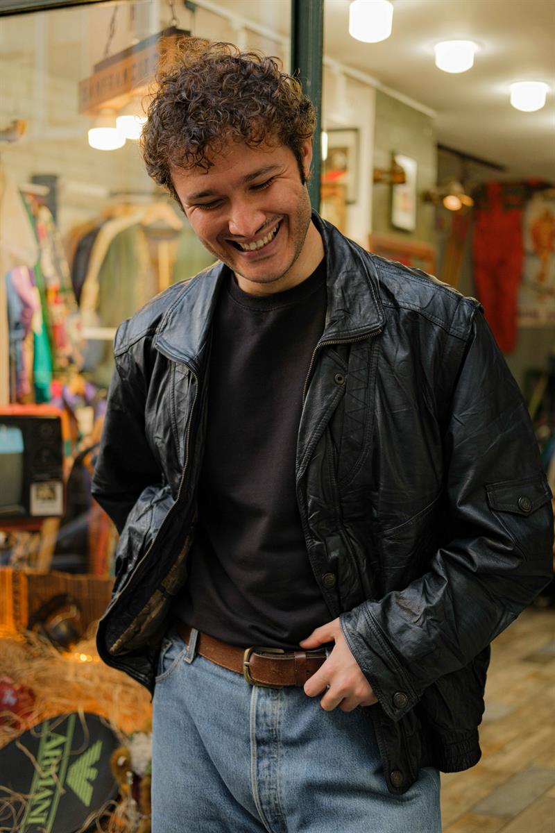Vintage Black Bomber Unisex Deri Ceket