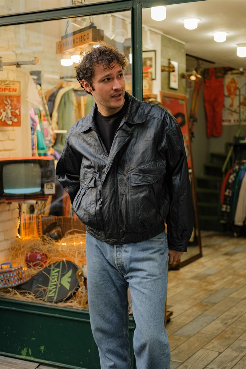 Vintage Bomber Model Unisex Deri Ceket