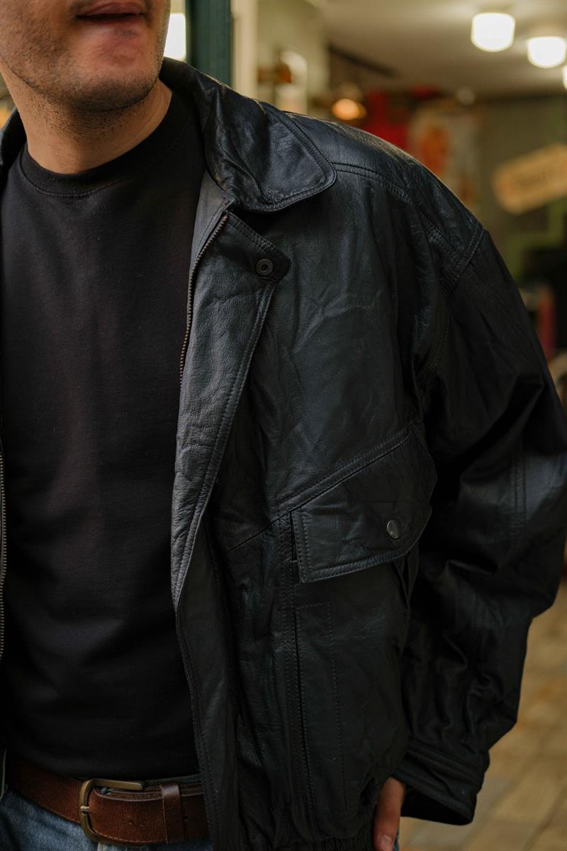 Vintage Bomber Model Unisex Deri Ceket