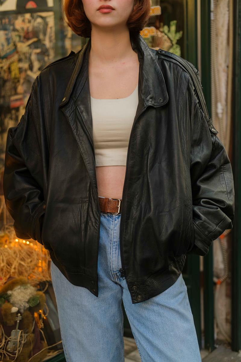 Vintage Bomber Unisex Deri Ceket